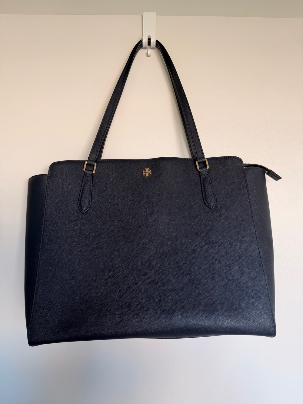 Tory Burch Navy Leather Tote with Gold Logo